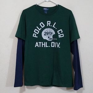 Polo Long-sleeve T-shirt - Grn/Navy - Boy XL 18-20